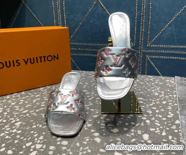 Good Looking Louis Vuitton Revival Heel Slide Sandals 5.5cm in Floral Monogram Leather Silver 921105