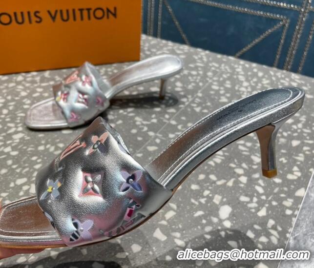 Good Looking Louis Vuitton Revival Heel Slide Sandals 5.5cm in Floral Monogram Leather Silver 921105