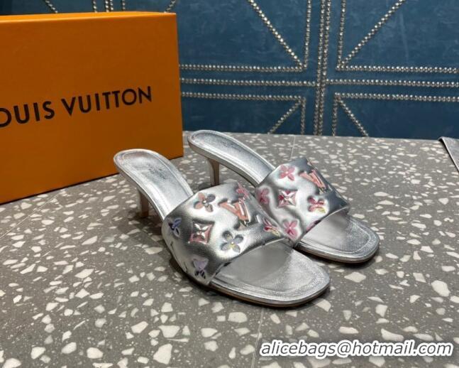 Good Looking Louis Vuitton Revival Heel Slide Sandals 5.5cm in Floral Monogram Leather Silver 921105