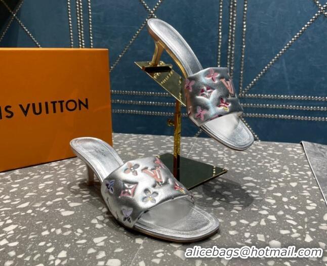 Good Looking Louis Vuitton Revival Heel Slide Sandals 5.5cm in Floral Monogram Leather Silver 921105