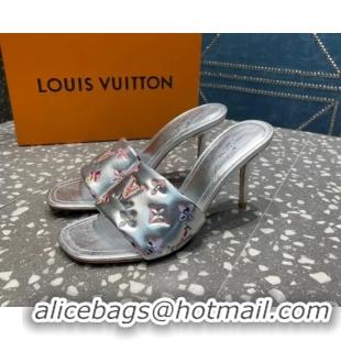 Low Price Louis Vuitton Revival Heel Slide Sandals 8.5cm in Floral Monogram Leather Silver 921109