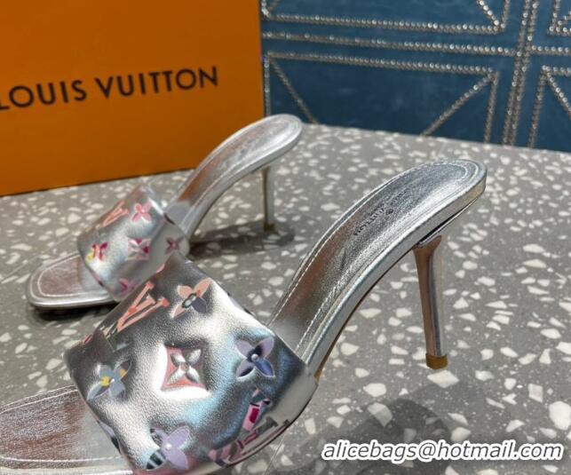 Low Price Louis Vuitton Revival Heel Slide Sandals 8.5cm in Floral Monogram Leather Silver 921109