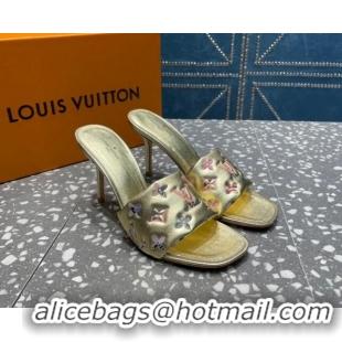 Classic Hot Louis Vuitton Revival Heel Slide Sandals 8.5cm in Floral Monogram Leather Gold 0921110