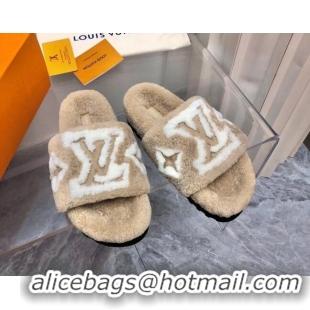 Best Product Louis Vuitton Shearling Slide Sandals Beige 0921112