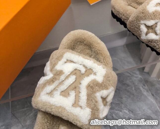 Best Product Louis Vuitton Shearling Slide Sandals Beige 0921112