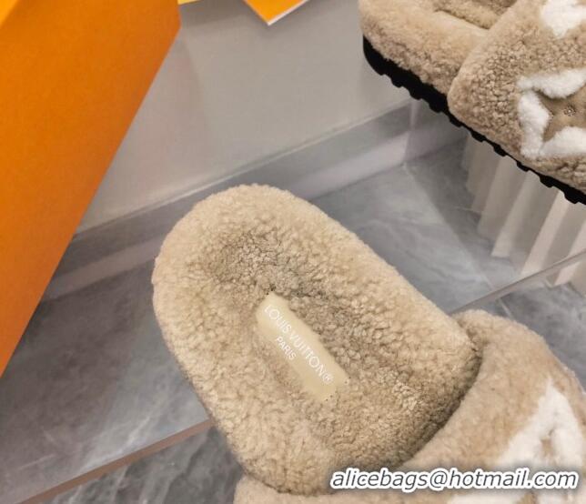 Best Product Louis Vuitton Shearling Slide Sandals Beige 0921112