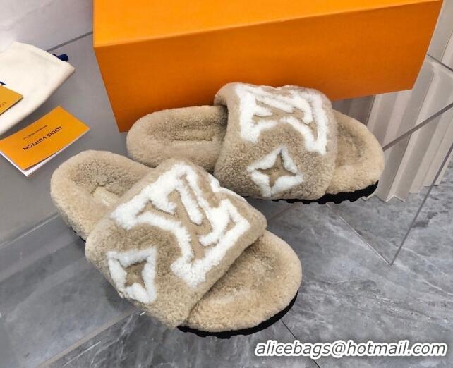 Best Product Louis Vuitton Shearling Slide Sandals Beige 0921112