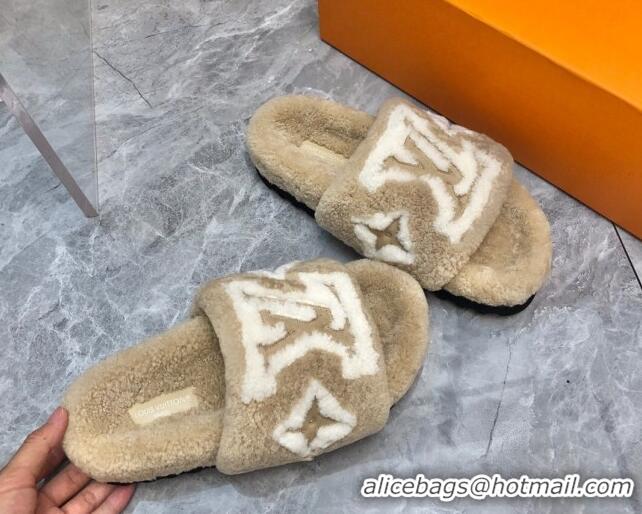 Best Product Louis Vuitton Shearling Slide Sandals Beige 0921112