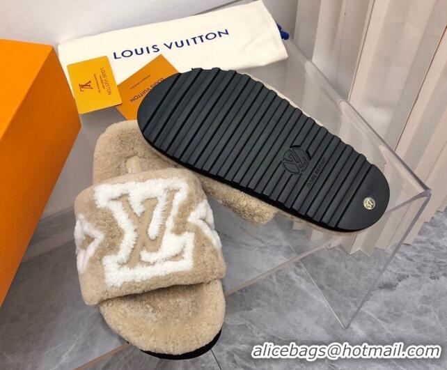 Best Product Louis Vuitton Shearling Slide Sandals Beige 0921112