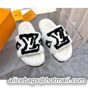 Sophisticated Louis Vuitton Shearling Slide Sandals White 921113