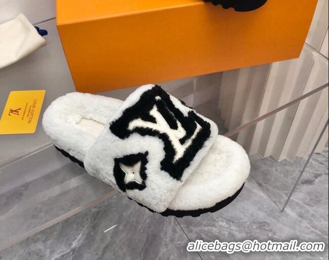 Sophisticated Louis Vuitton Shearling Slide Sandals White 921113