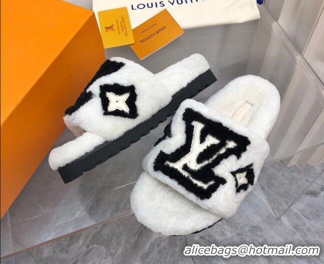 Sophisticated Louis Vuitton Shearling Slide Sandals White 921113