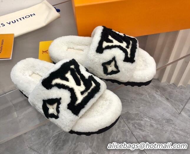 Sophisticated Louis Vuitton Shearling Slide Sandals White 921113