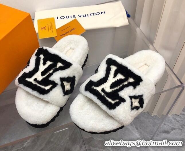 Sophisticated Louis Vuitton Shearling Slide Sandals White 921113