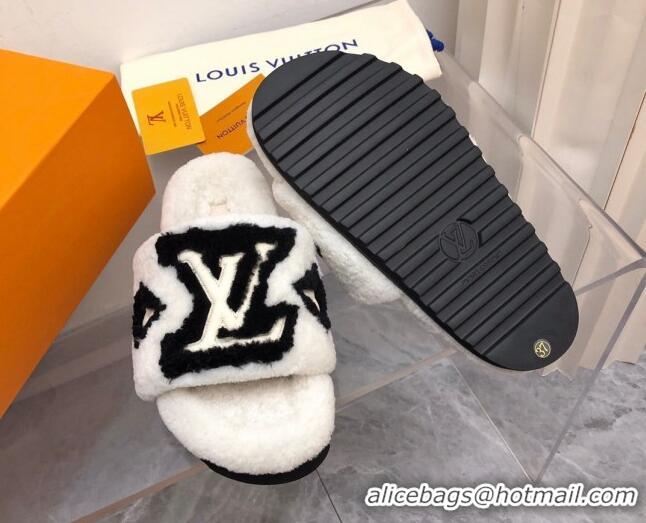 Sophisticated Louis Vuitton Shearling Slide Sandals White 921113