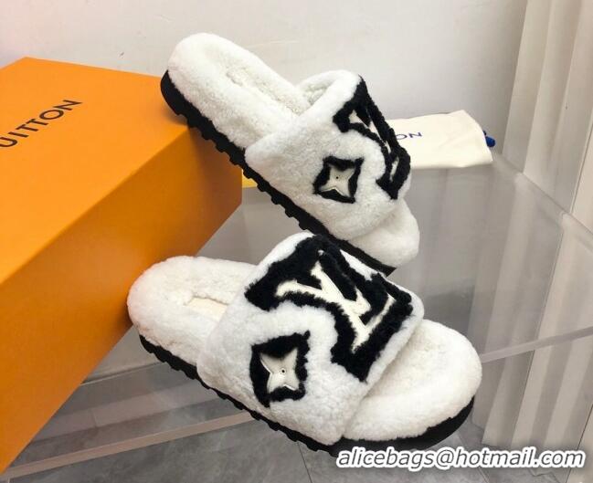 Sophisticated Louis Vuitton Shearling Slide Sandals White 921113