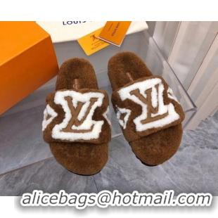 Fashion Louis Vuitton Shearling Slide Sandals Brown 921115