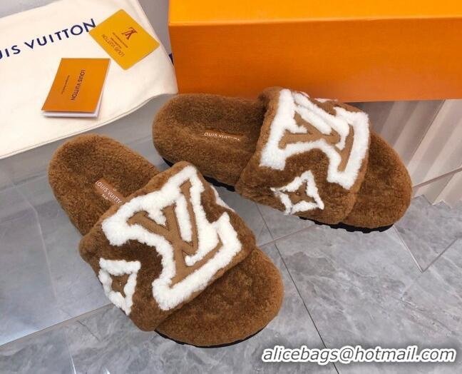 Fashion Louis Vuitton Shearling Slide Sandals Brown 921115