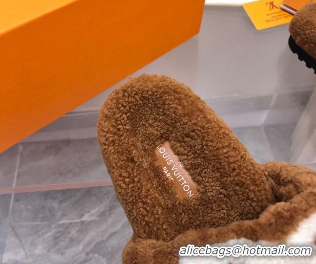 Fashion Louis Vuitton Shearling Slide Sandals Brown 921115