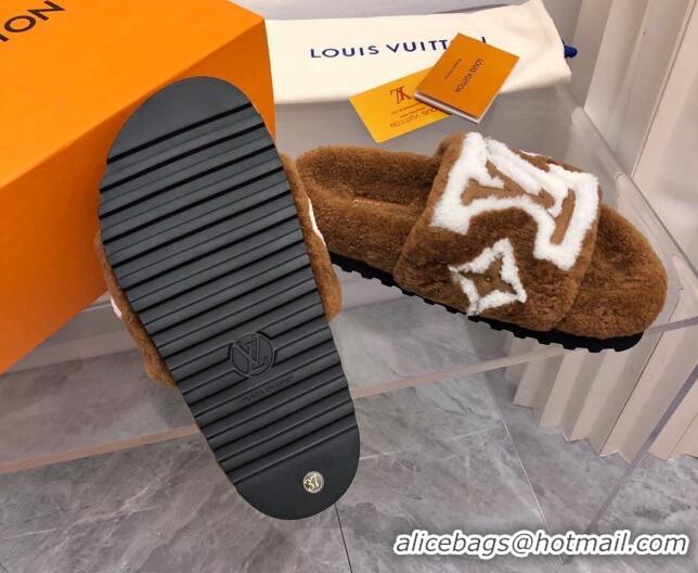 Fashion Louis Vuitton Shearling Slide Sandals Brown 921115