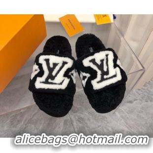 Top Grade Louis Vuitton Shearling Slide Sandals Black 921116