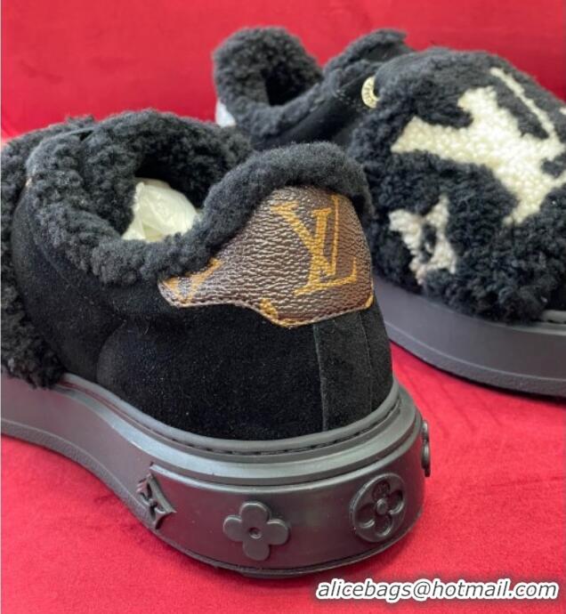 Perfect Louis Vuitton Time Out Sneakers in Suede and Shearling Black 1AADTC