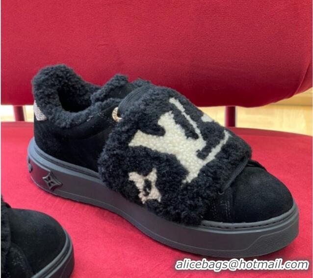 Perfect Louis Vuitton Time Out Sneakers in Suede and Shearling Black 1AADTC