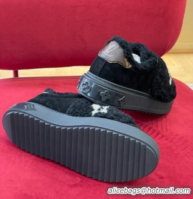 Perfect Louis Vuitton Time Out Sneakers in Suede and Shearling Black 1AADTC