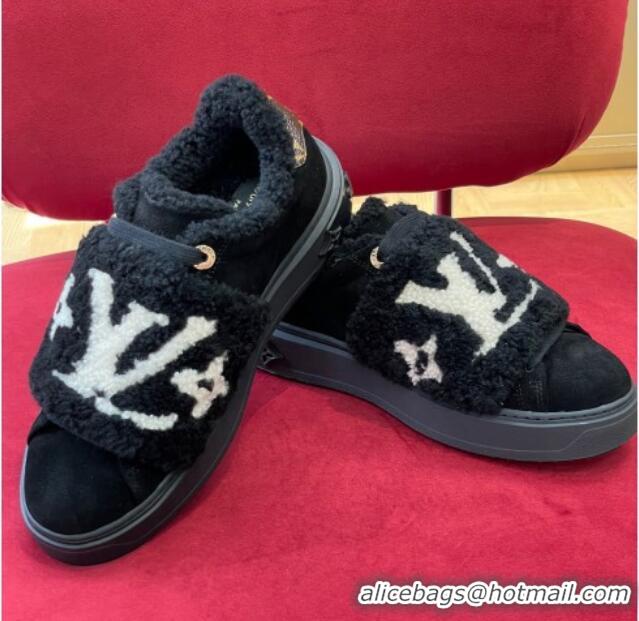 Perfect Louis Vuitton Time Out Sneakers in Suede and Shearling Black 1AADTC