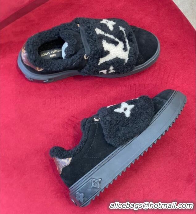 Perfect Louis Vuitton Time Out Sneakers in Suede and Shearling Black 1AADTC