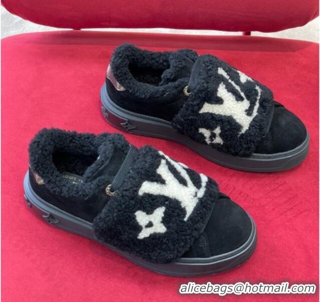 Perfect Louis Vuitton Time Out Sneakers in Suede and Shearling Black 1AADTC