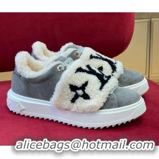 Hot Style Louis Vuitton Time Out Sneakers in Suede and Shearling Dark Grey 1AADTC