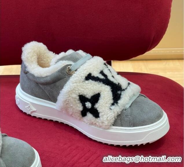 Hot Style Louis Vuitton Time Out Sneakers in Suede and Shearling Dark Grey 1AADTC