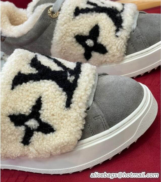 Hot Style Louis Vuitton Time Out Sneakers in Suede and Shearling Dark Grey 1AADTC