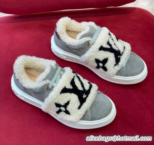 Hot Style Louis Vuitton Time Out Sneakers in Suede and Shearling Dark Grey 1AADTC