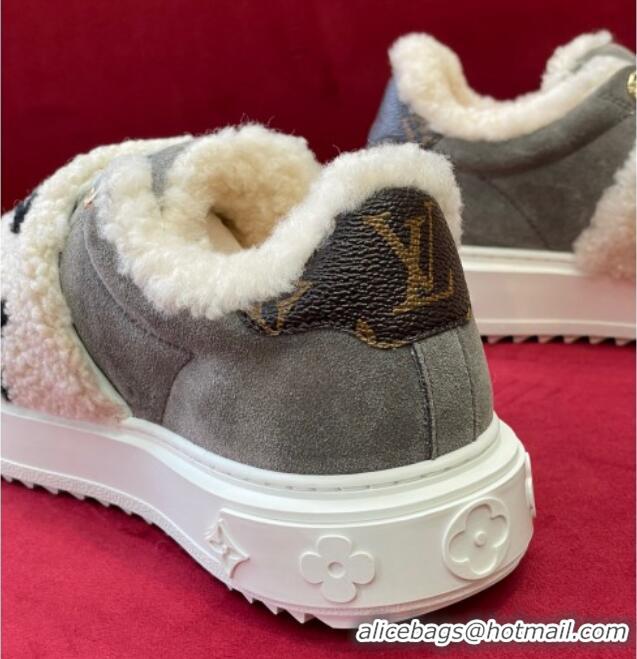 Hot Style Louis Vuitton Time Out Sneakers in Suede and Shearling Dark Grey 1AADTC