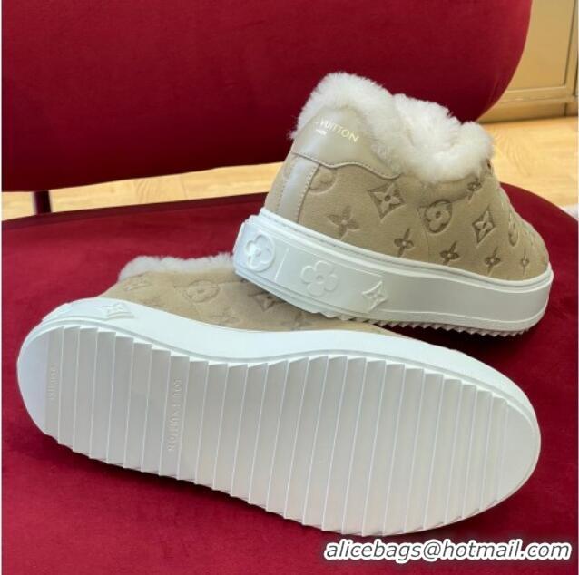 Unique Style Louis Vuitton Time Out Sneakers in Monogram Suede and Shearling Beige 921120