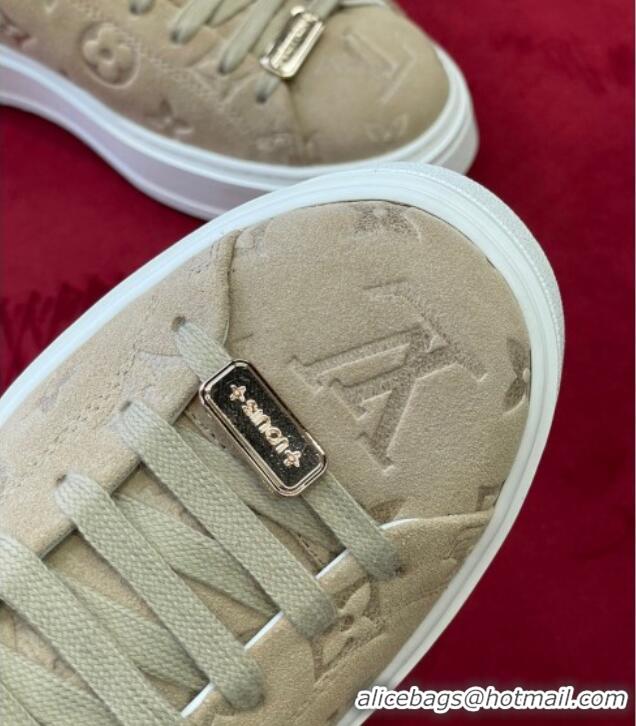 Unique Style Louis Vuitton Time Out Sneakers in Monogram Suede and Shearling Beige 921120