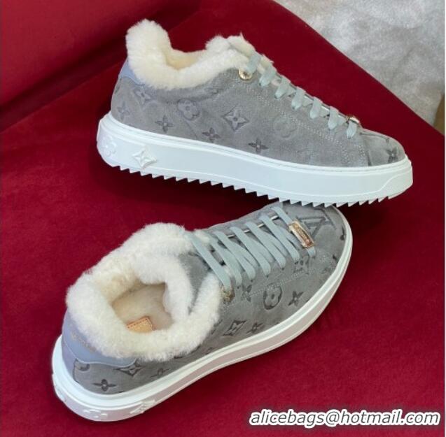 Popular Style Louis Vuitton Time Out Sneakers in Monogram Suede and Shearling Grey 921121