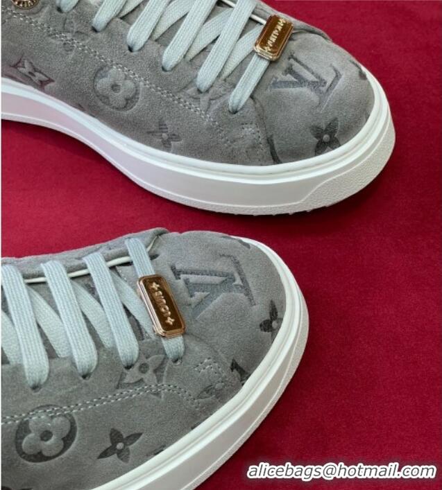 Popular Style Louis Vuitton Time Out Sneakers in Monogram Suede and Shearling Grey 921121