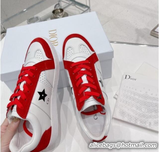 Famous Dior Calfskin Star Sneakers White/Red 2052642