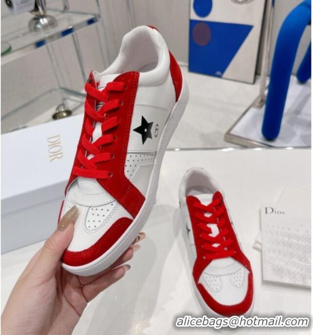 Famous Dior Calfskin Star Sneakers White/Red 2052642