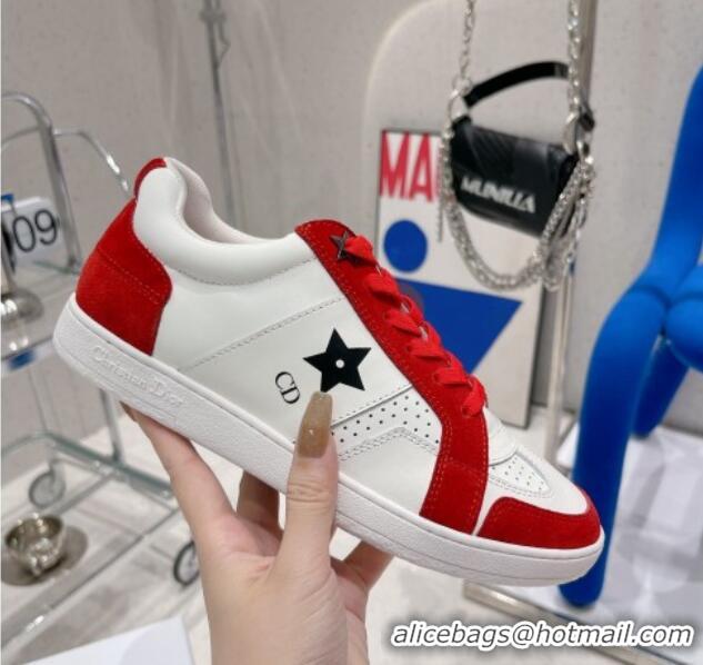 Famous Dior Calfskin Star Sneakers White/Red 2052642