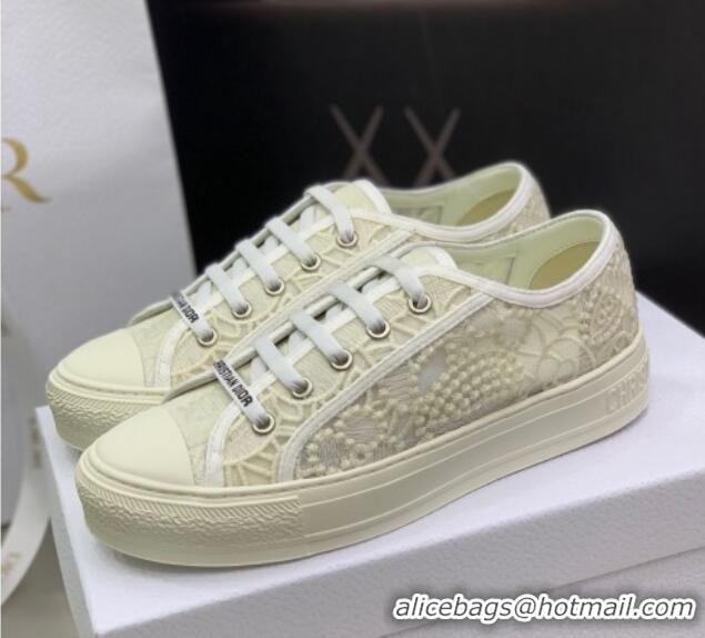 Classic Hot Dior Walk'n'Dior Sneakers in White Macrame Embroidered Cotton 2062145