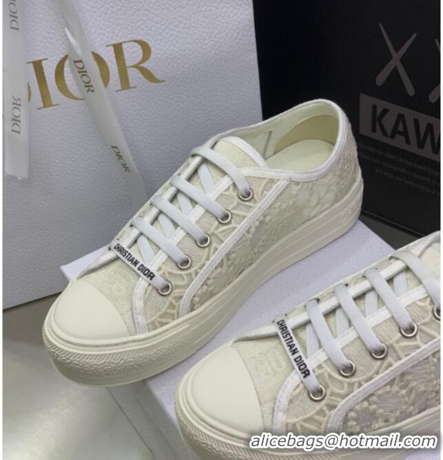 Classic Hot Dior Walk'n'Dior Sneakers in White Macrame Embroidered Cotton 2062145