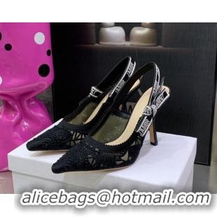 Perfect Dior J'Adior Slingback Pumps 9.5cm in Black Macrame Embroidered Cotton 062147