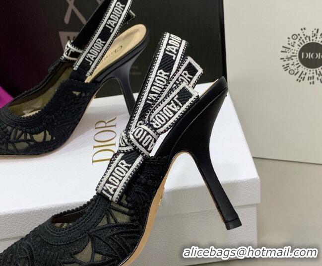 Perfect Dior J'Adior Slingback Pumps 9.5cm in Black Macrame Embroidered Cotton 062147