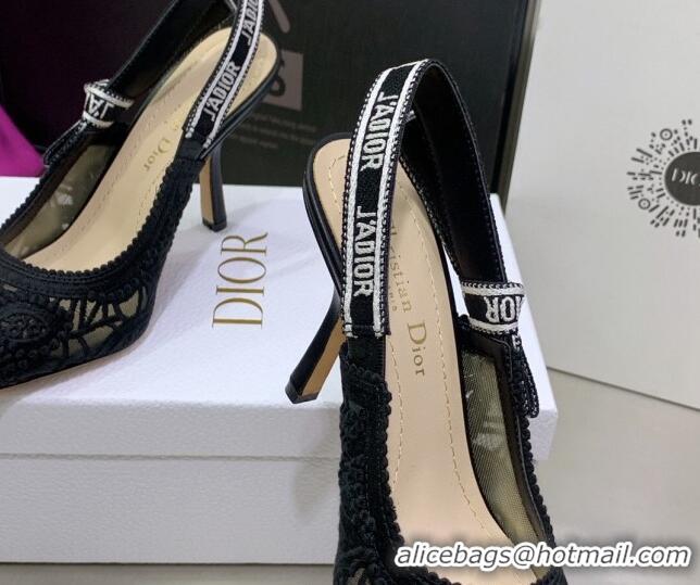 Perfect Dior J'Adior Slingback Pumps 9.5cm in Black Macrame Embroidered Cotton 062147