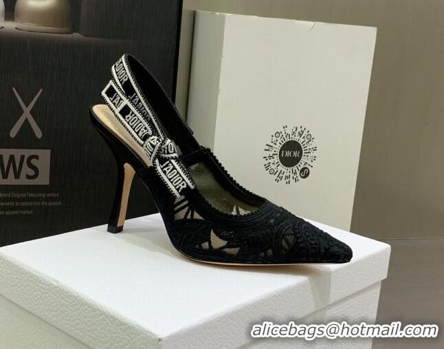 Perfect Dior J'Adior Slingback Pumps 9.5cm in Black Macrame Embroidered Cotton 062147