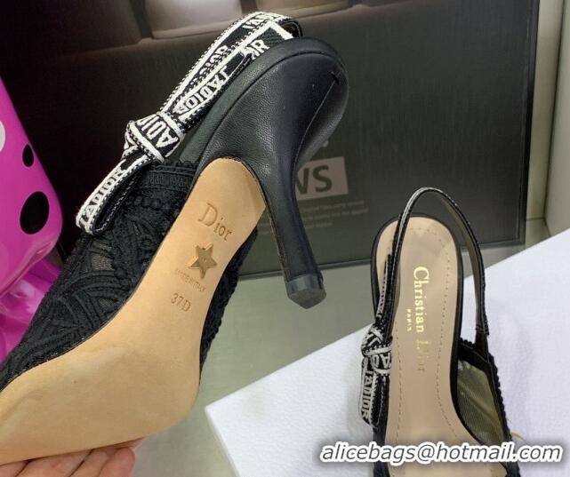 Perfect Dior J'Adior Slingback Pumps 9.5cm in Black Macrame Embroidered Cotton 062147